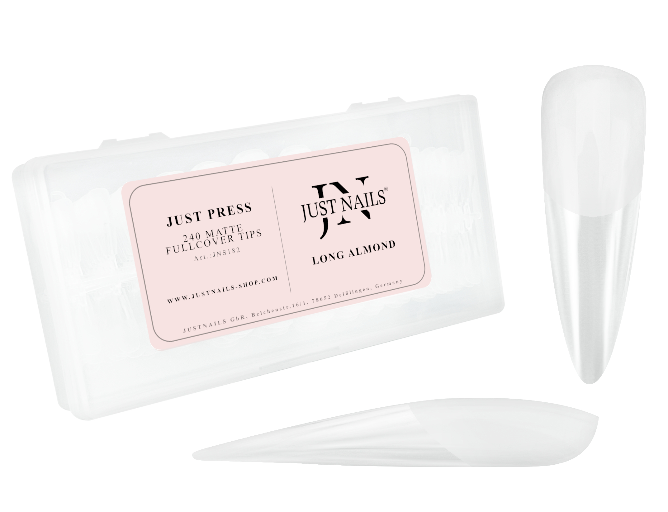 JUST PRESS - Long Almond Fullcover Soft Gel Press On Tips Nails in Box 240 Stk