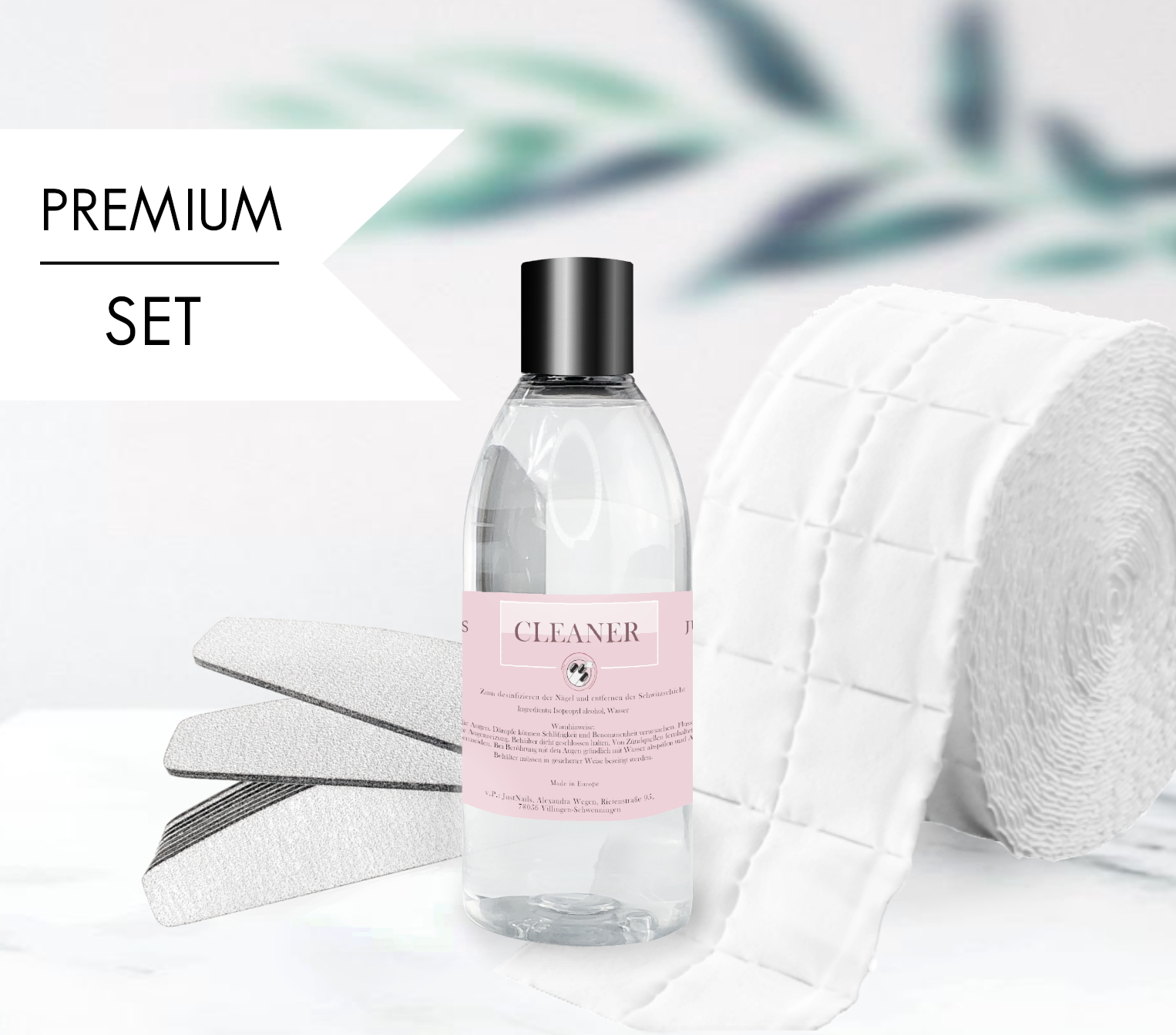 JUSTNAILS Spar Set - 100ml Cleaner - 250 Zelletten - 5 Zebra Feilen Halbmond S