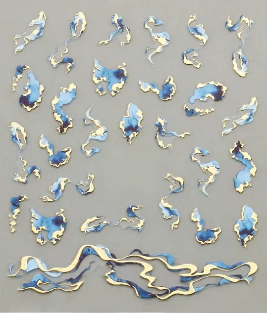 JUSTNAILS Sticker Marble Gold blue 1114