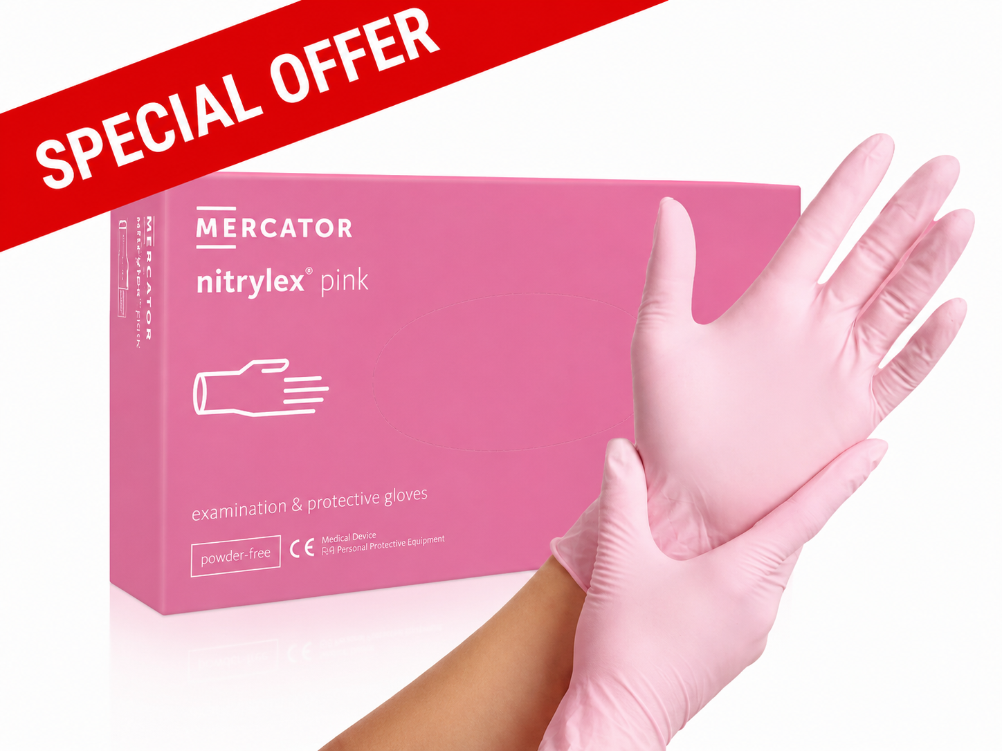  JUSTNAILS Premium Nitril Handschuhe rosa puderfrei - 100 Stück 