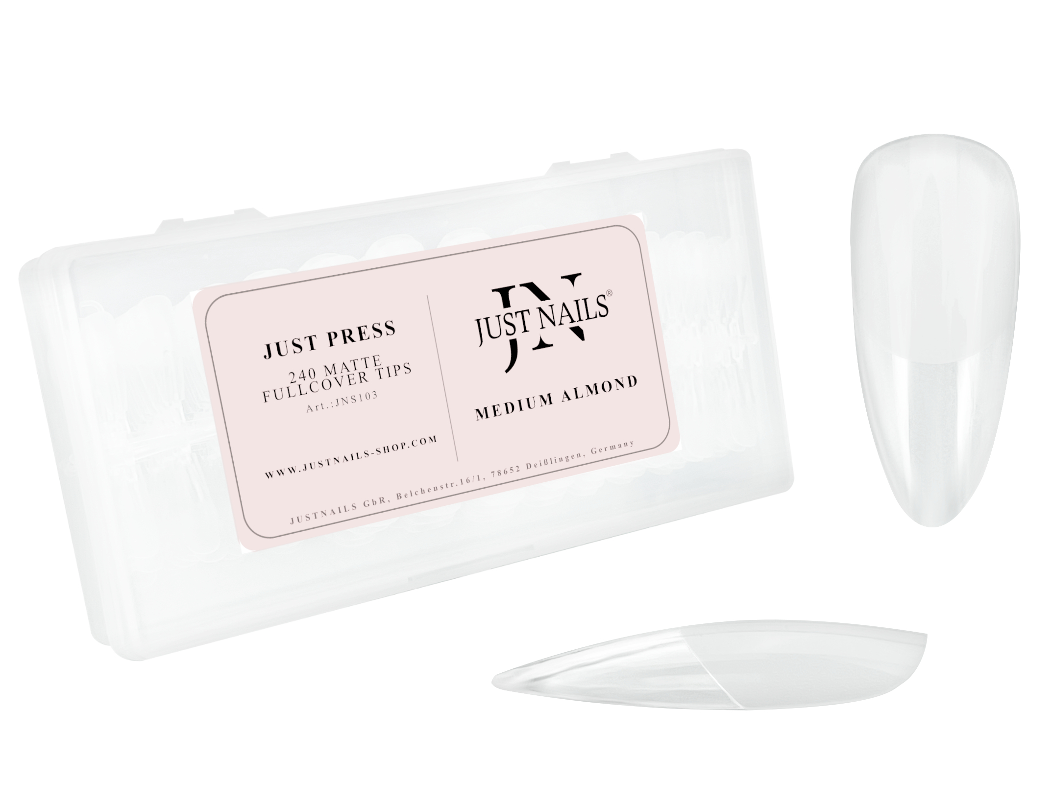 JUST PRESS - Medium Almond Fullcover Soft Gel Press On Tips Nails in Box 240 Stk