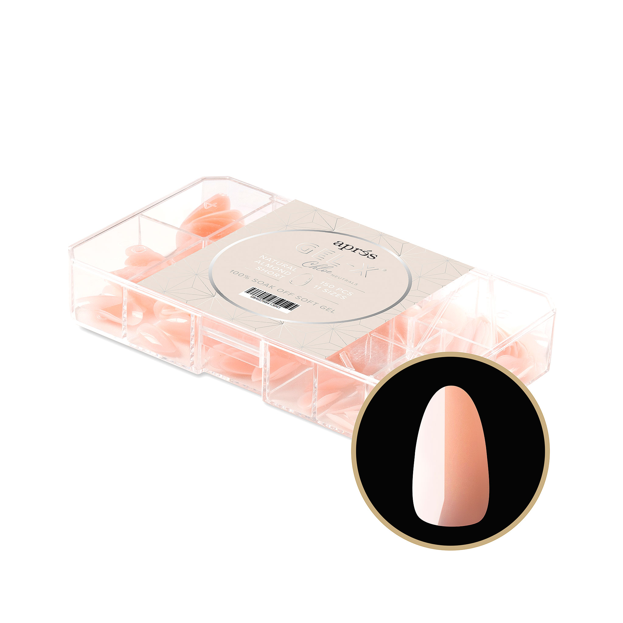 Gel-X® Neutral Cover Tips Box 150pcs - "Chloe" - Natural Almond short 