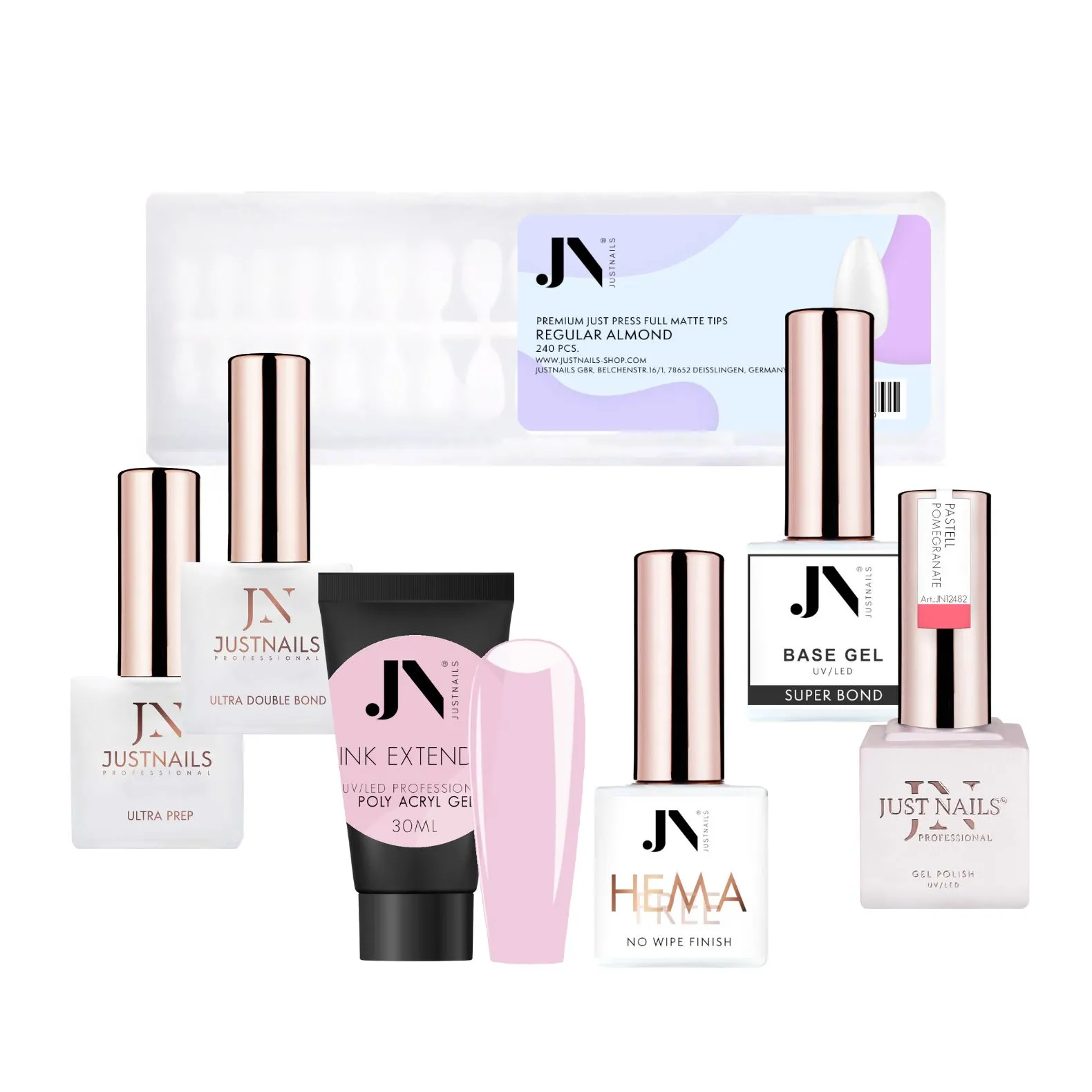 JUSTNAILS Premium Press on Polygel Tips Gel Polish Set S2