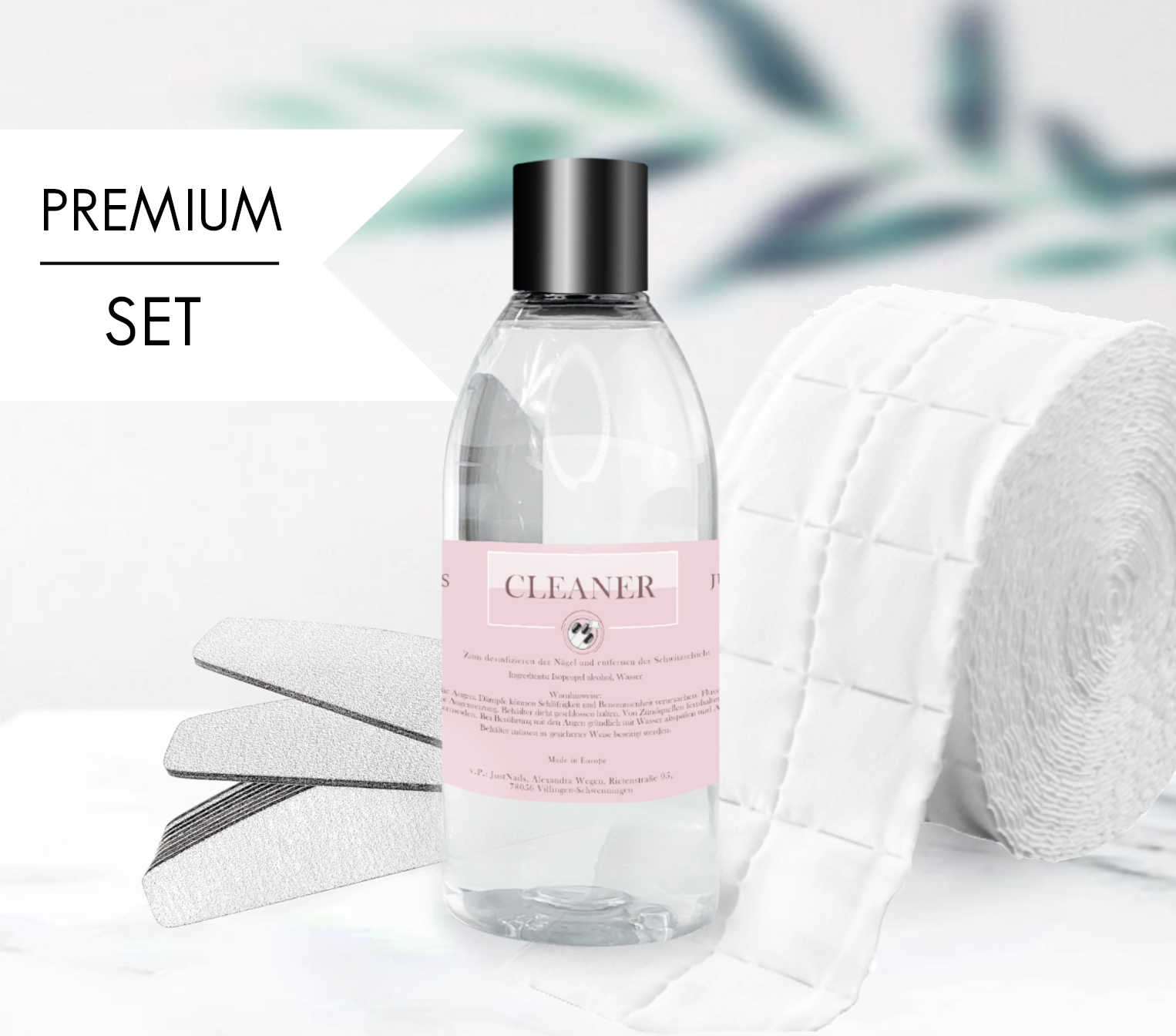 JUSTNAILS Spar Set - 500ml Cleaner - 500 Zelletten - 25 Pro Feilen Halbmond 