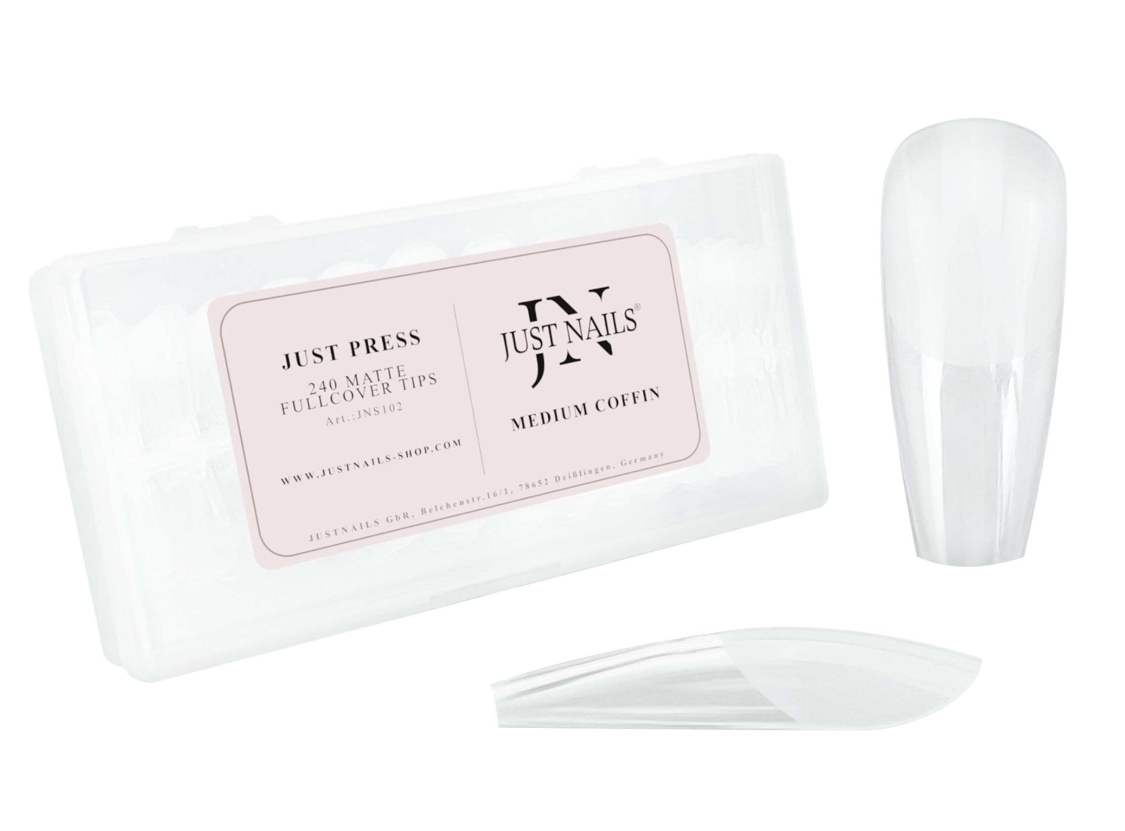 JUST PRESS - Medium Coffin Fullcover Soft Gel Press On Tips Nails in Box 240 Stk