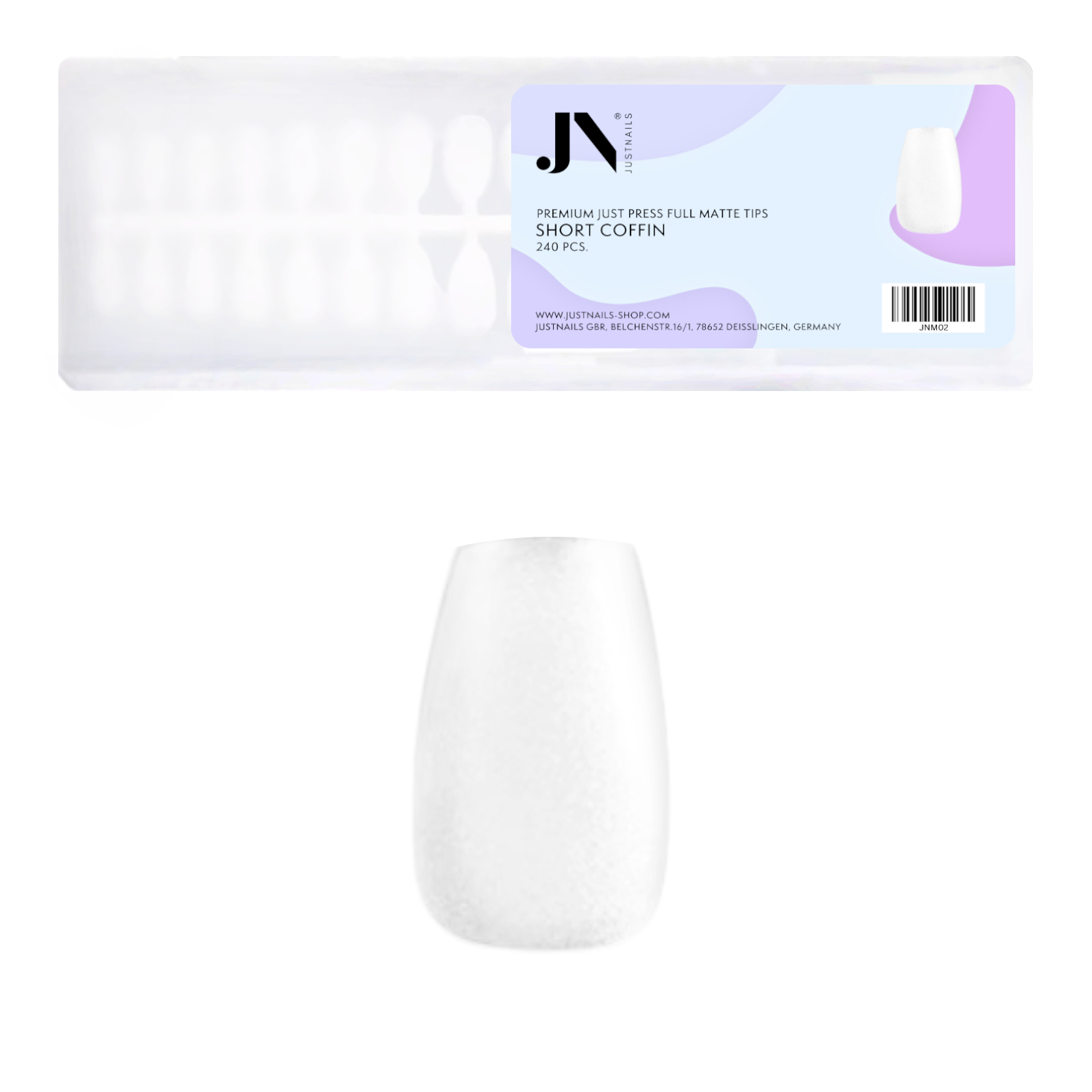 JUST PRESS Full Matte - SHORT COFFIN Fullcover Press On Tips Nails in Box 240 Stk.