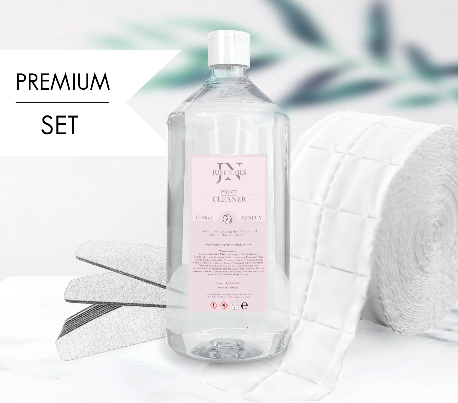 JUSTNAILS Spar Set - 1L Cleaner - 500 Zelletten - 50 Zebra Feilen Halbmond 