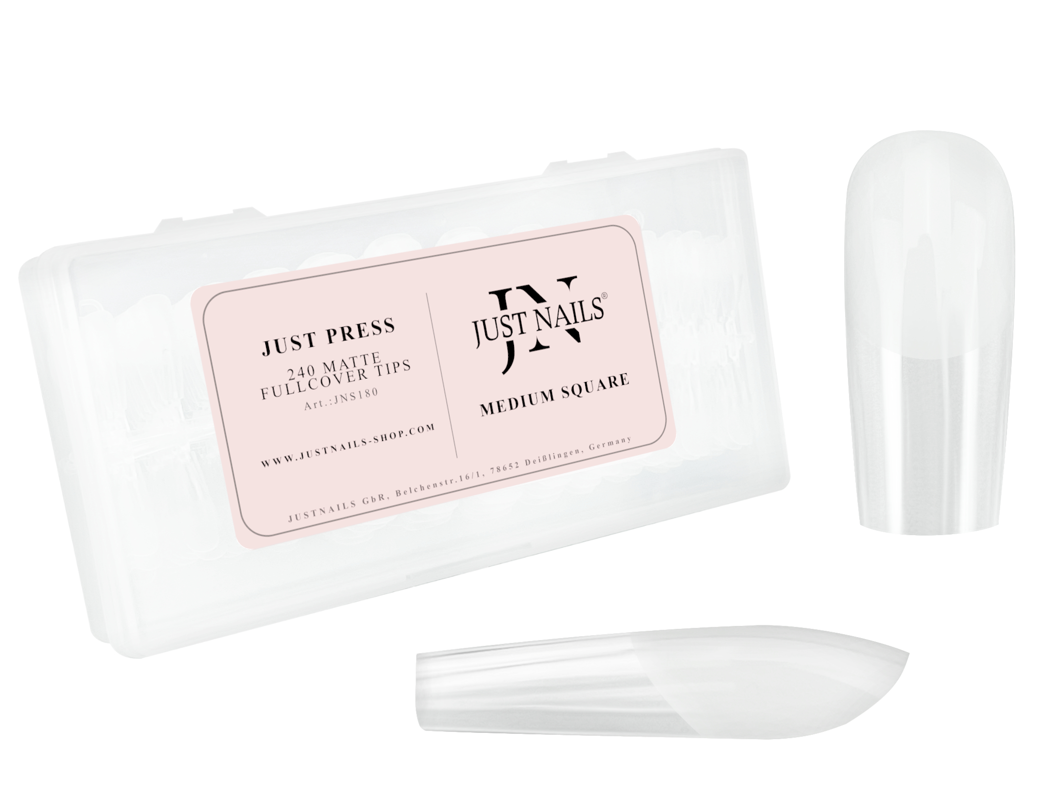 JUST PRESS - Medium Square Fullcover Soft Gel Press On Tips Nails in Box 240 Stk
